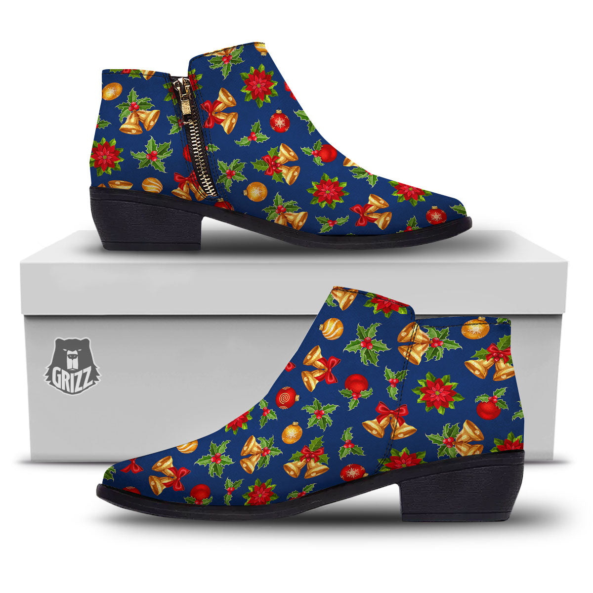 Poinsettia Merry Christmas Print Pattern Ankle Boots-grizzshop