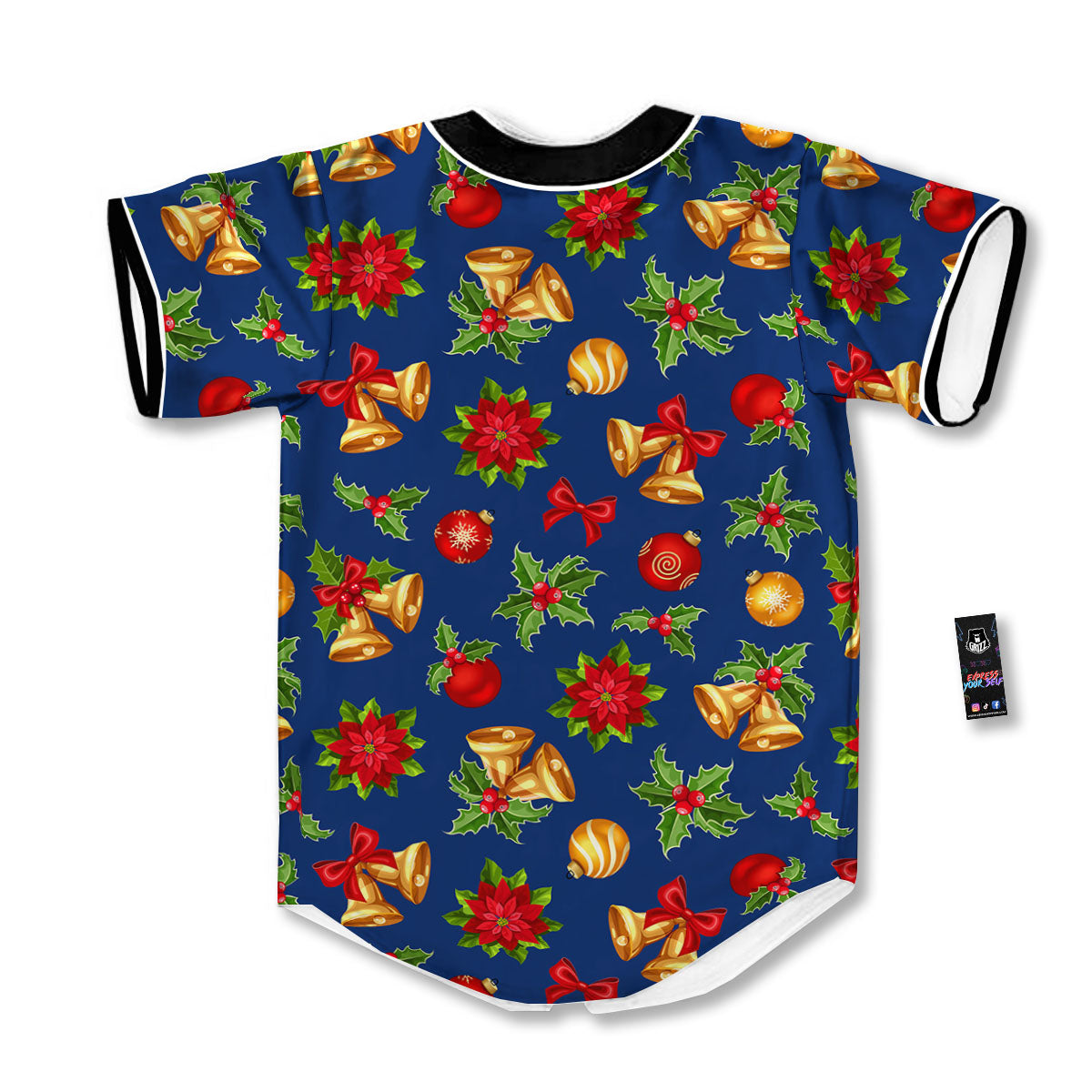 Poinsettia Merry Christmas Print Pattern Baseball Jersey-grizzshop