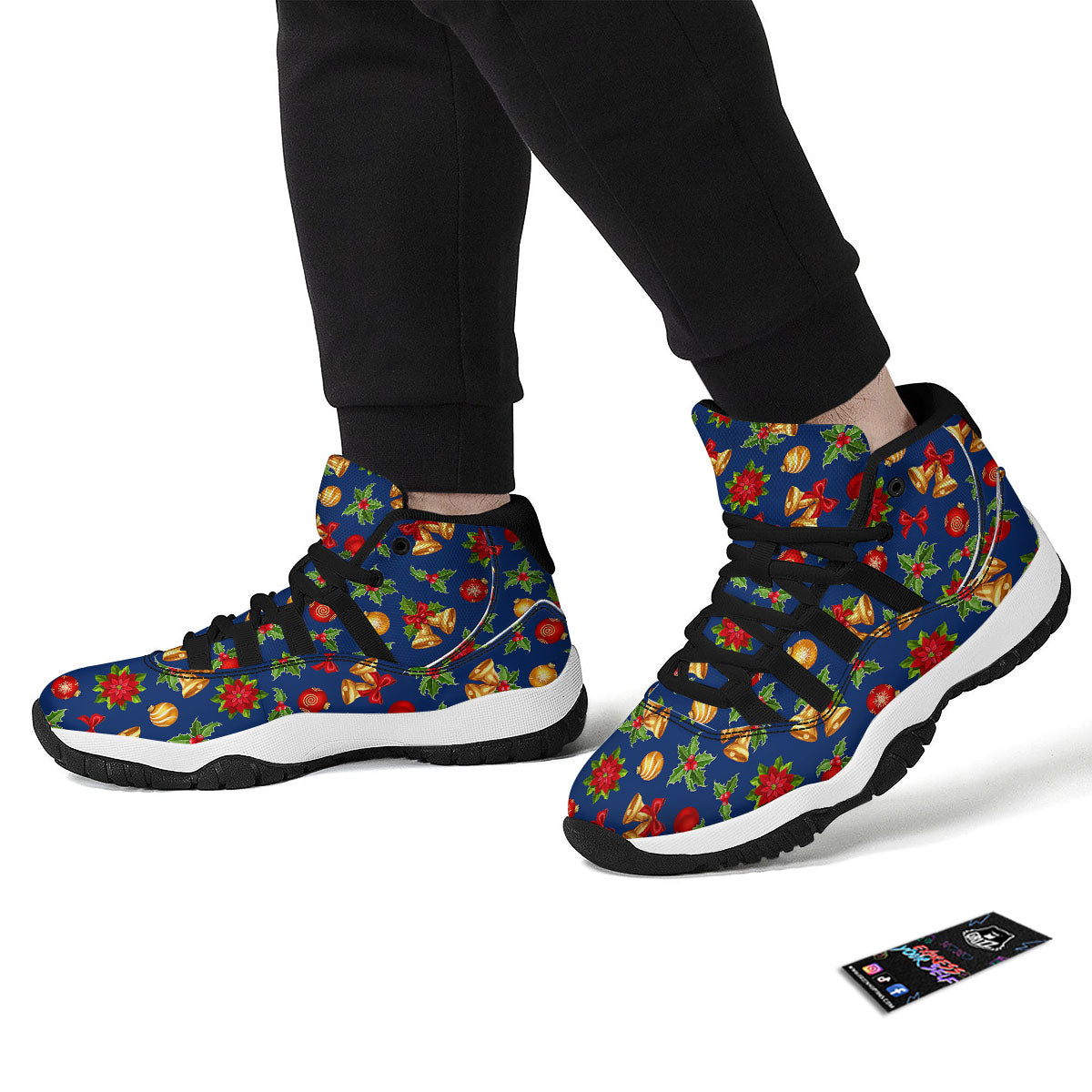Poinsettia Merry Christmas Print Pattern Black Bball Shoes-grizzshop