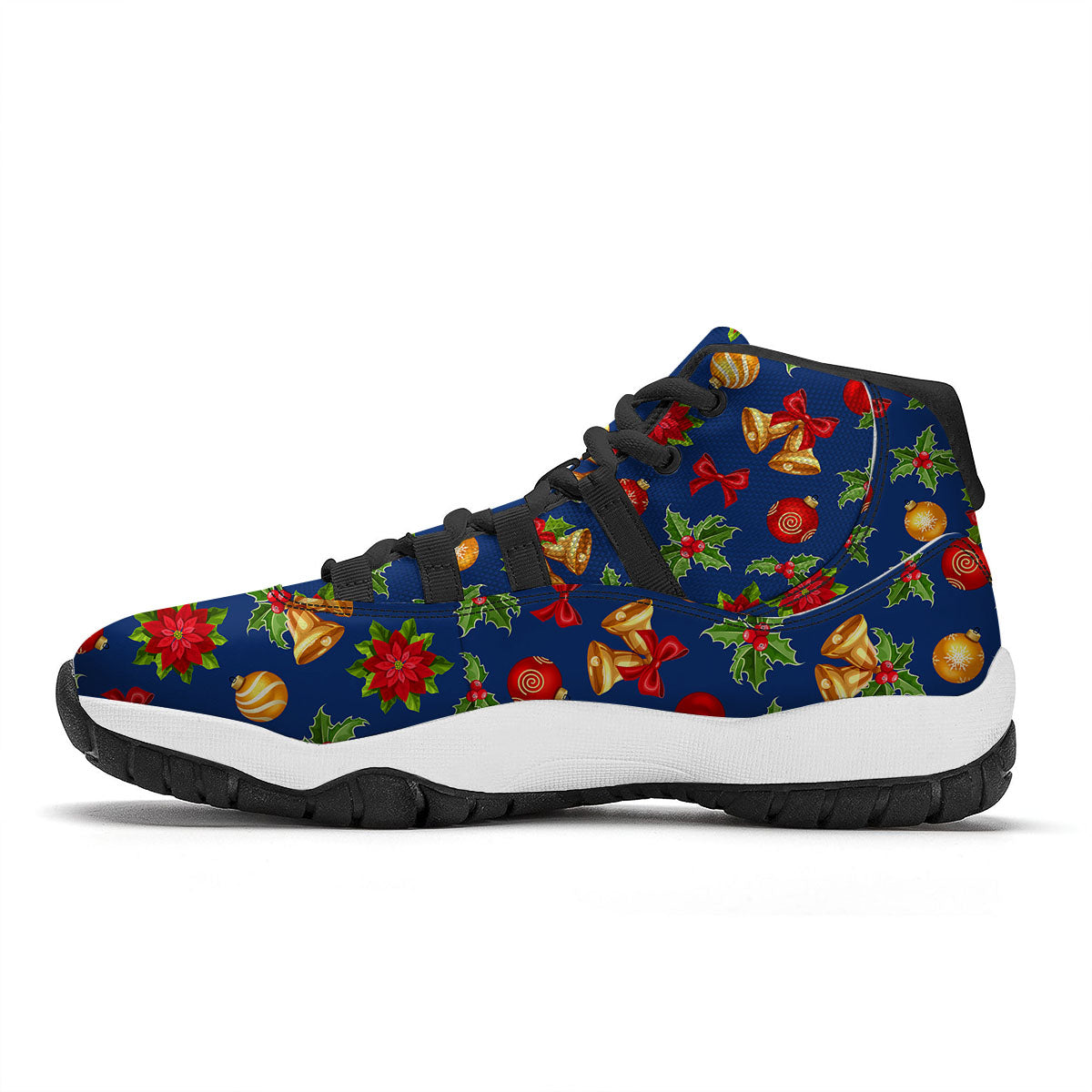 Poinsettia Merry Christmas Print Pattern Black Bball Shoes-grizzshop
