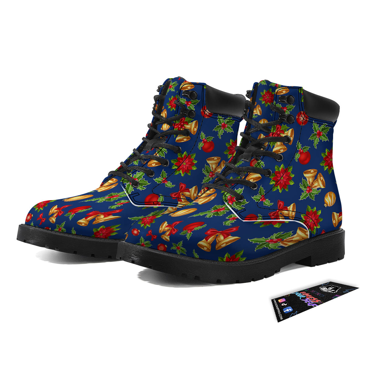 Poinsettia Merry Christmas Print Pattern Boots-grizzshop