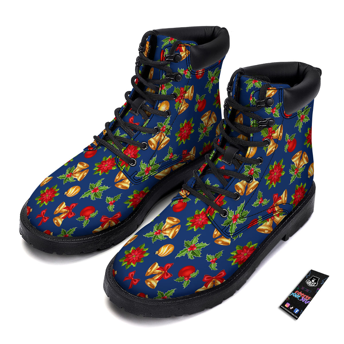 Poinsettia Merry Christmas Print Pattern Boots-grizzshop