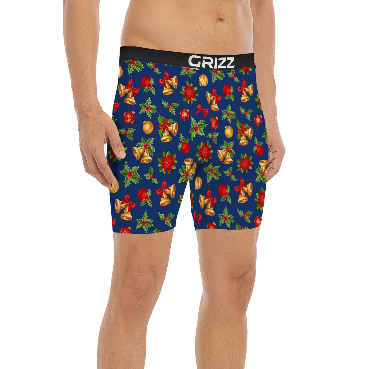 Poinsettia Merry Christmas Print Pattern Boxer Briefs-grizzshop