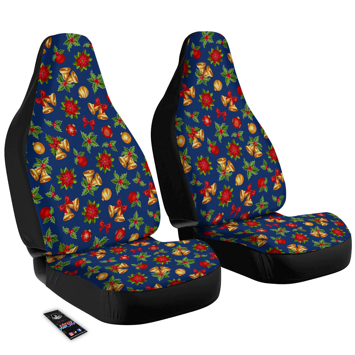 Poinsettia Merry Christmas Print Pattern Car Seat Covers-grizzshop