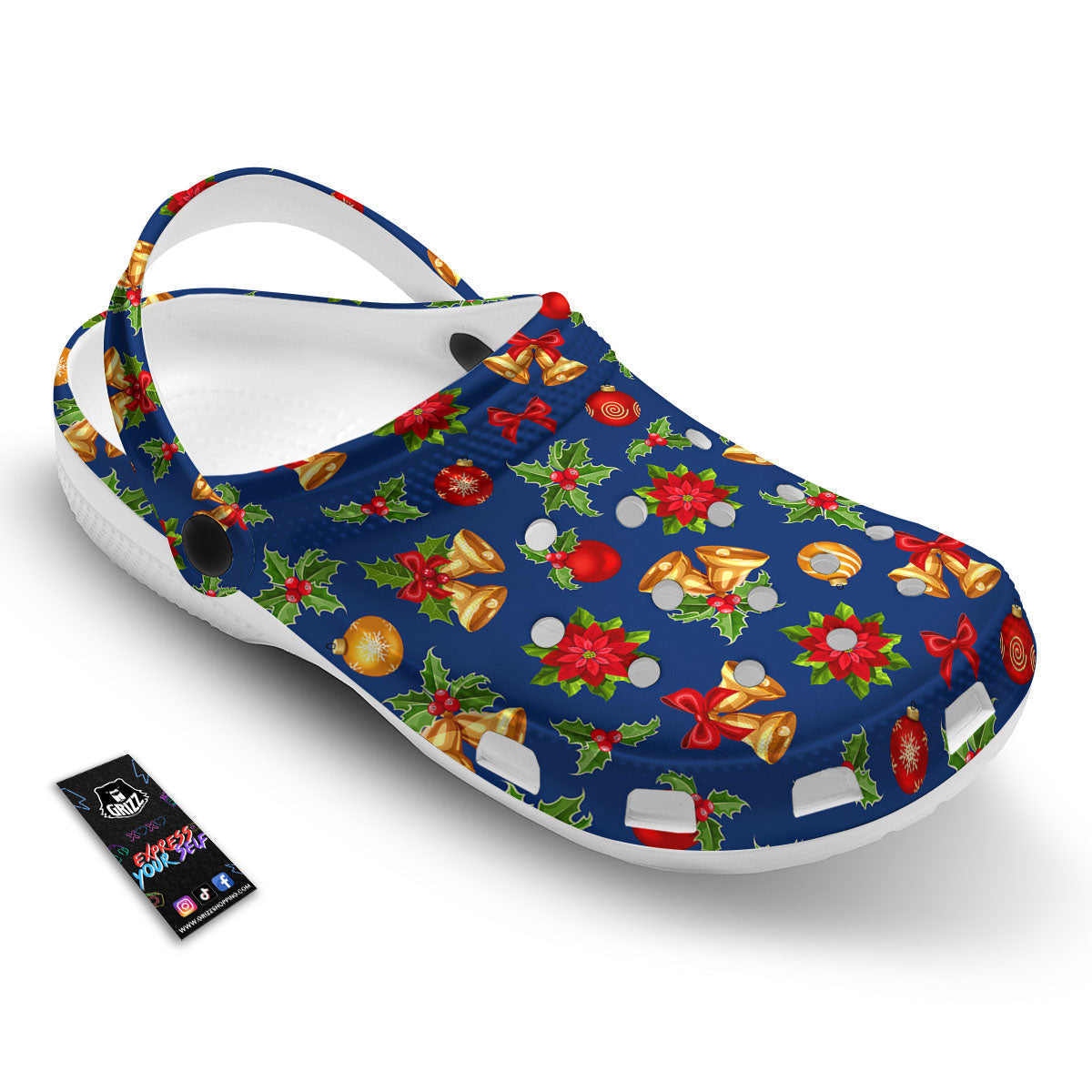 Poinsettia Merry Christmas Print Pattern Clog-grizzshop