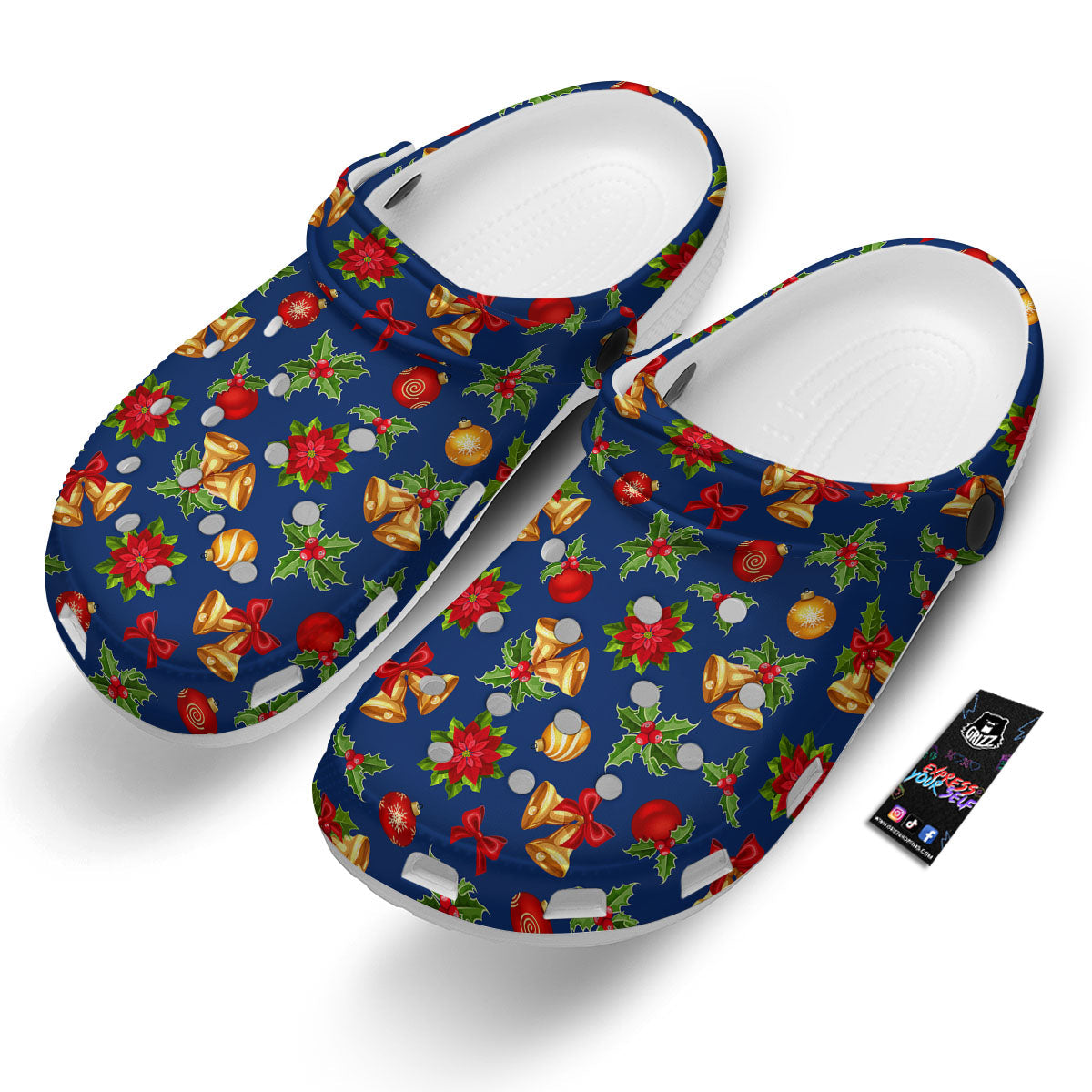 Poinsettia Merry Christmas Print Pattern Clog-grizzshop
