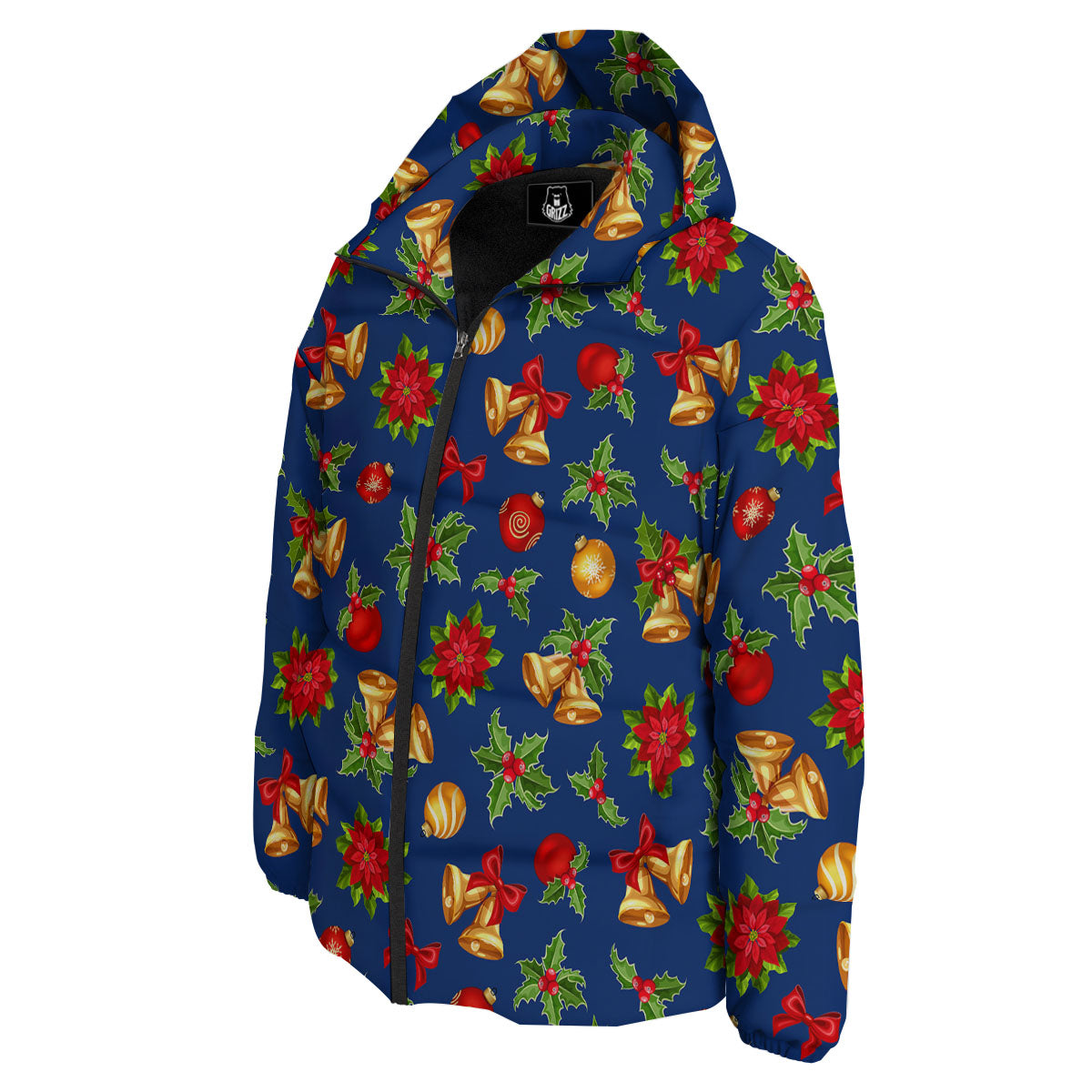 Poinsettia Merry Christmas Print Pattern Down Jacket-grizzshop