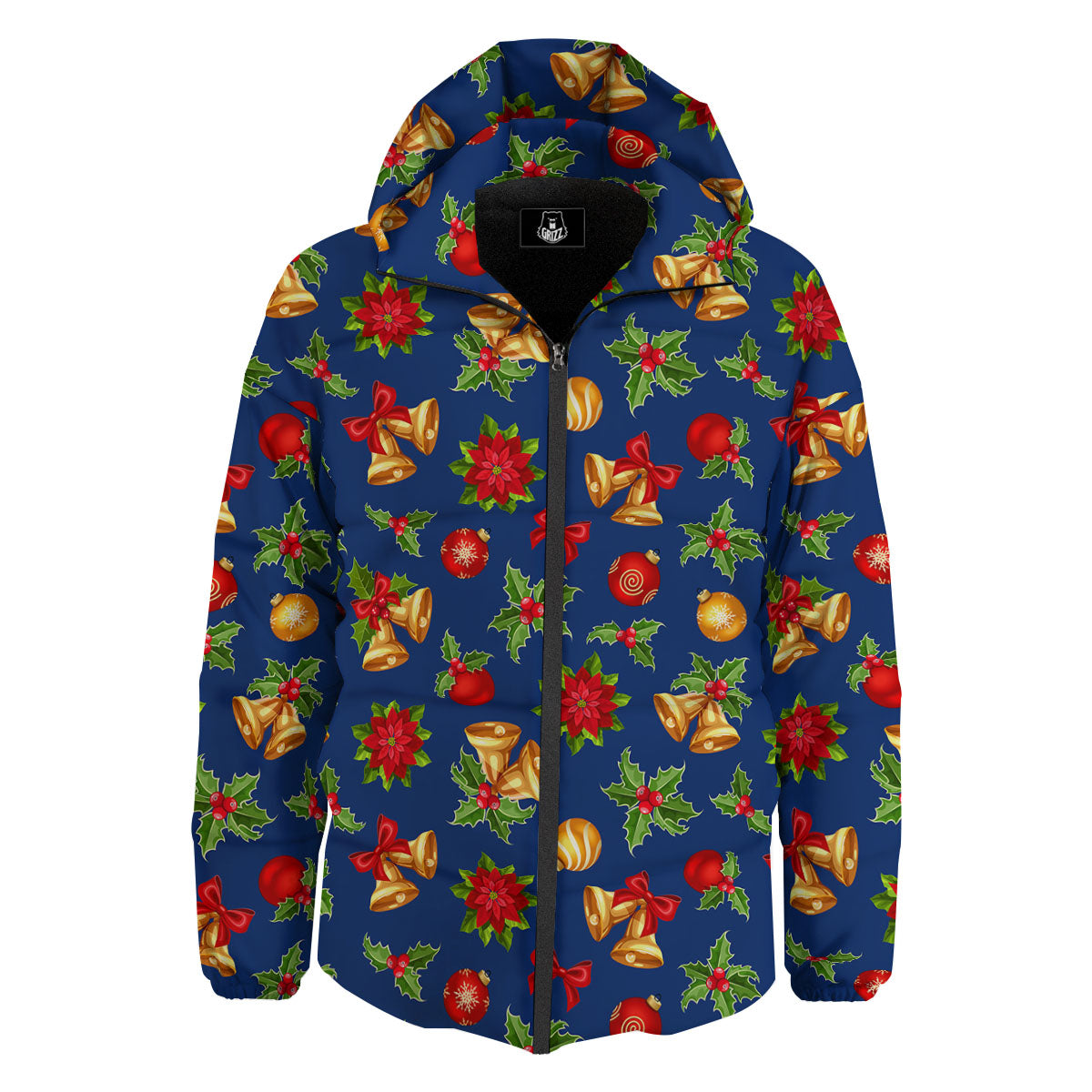 Poinsettia Merry Christmas Print Pattern Down Jacket-grizzshop