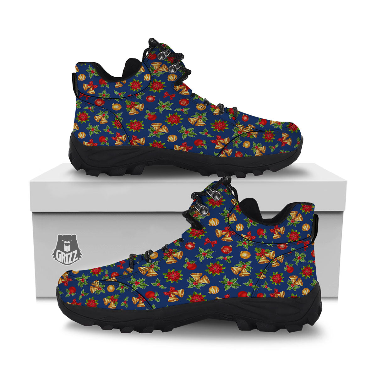 Poinsettia Merry Christmas Print Pattern Hiking Shoes-grizzshop
