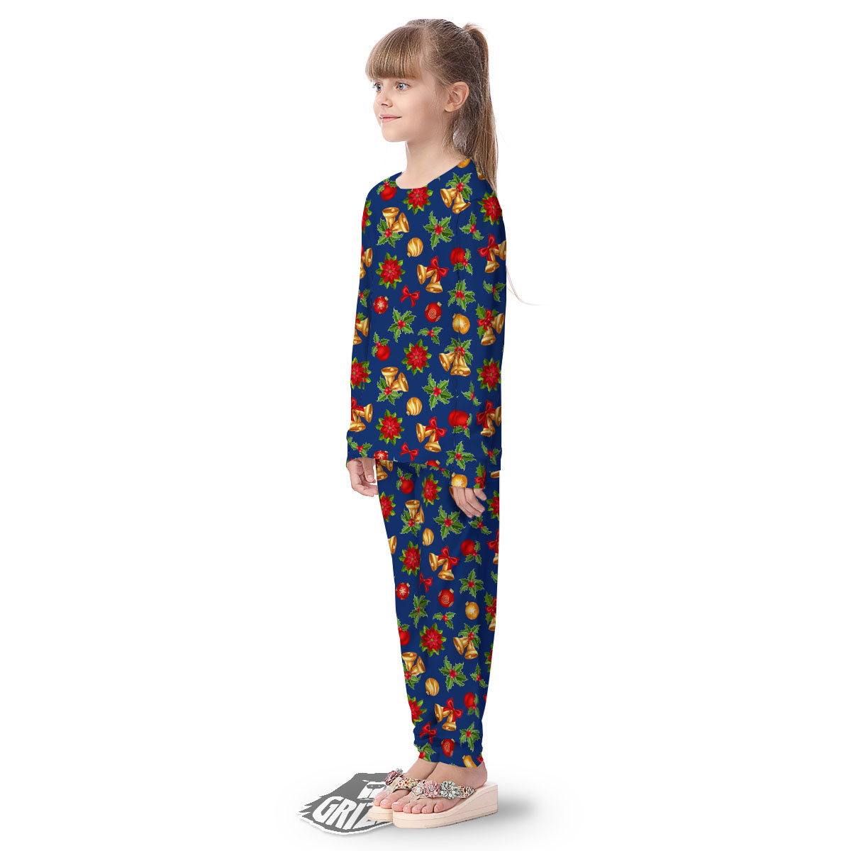 Poinsettia Merry Christmas Print Pattern Kid's Pajamas-grizzshop