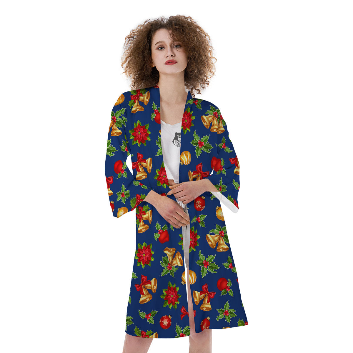 Poinsettia Merry Christmas Print Pattern Kimono-grizzshop