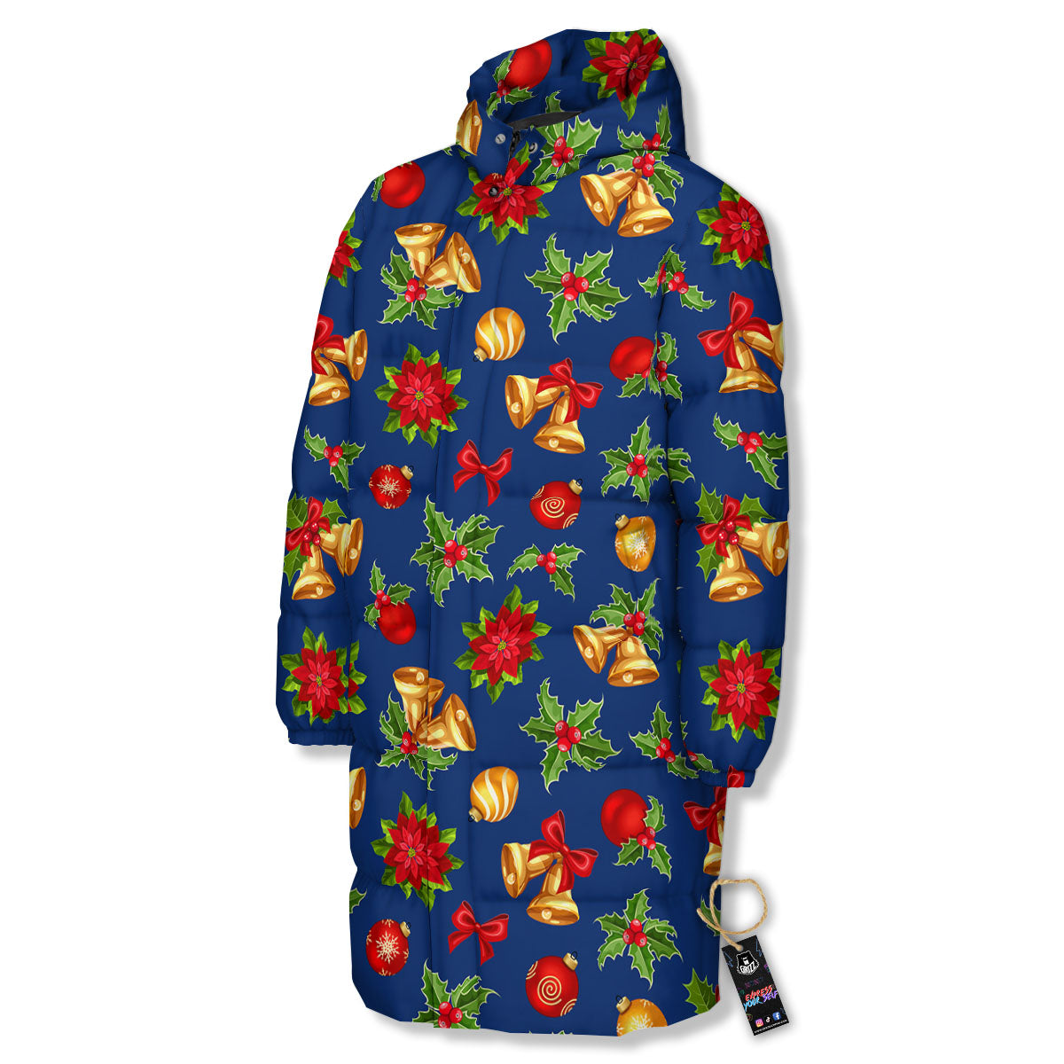 Poinsettia Merry Christmas Print Pattern Long Down Jacket-grizzshop