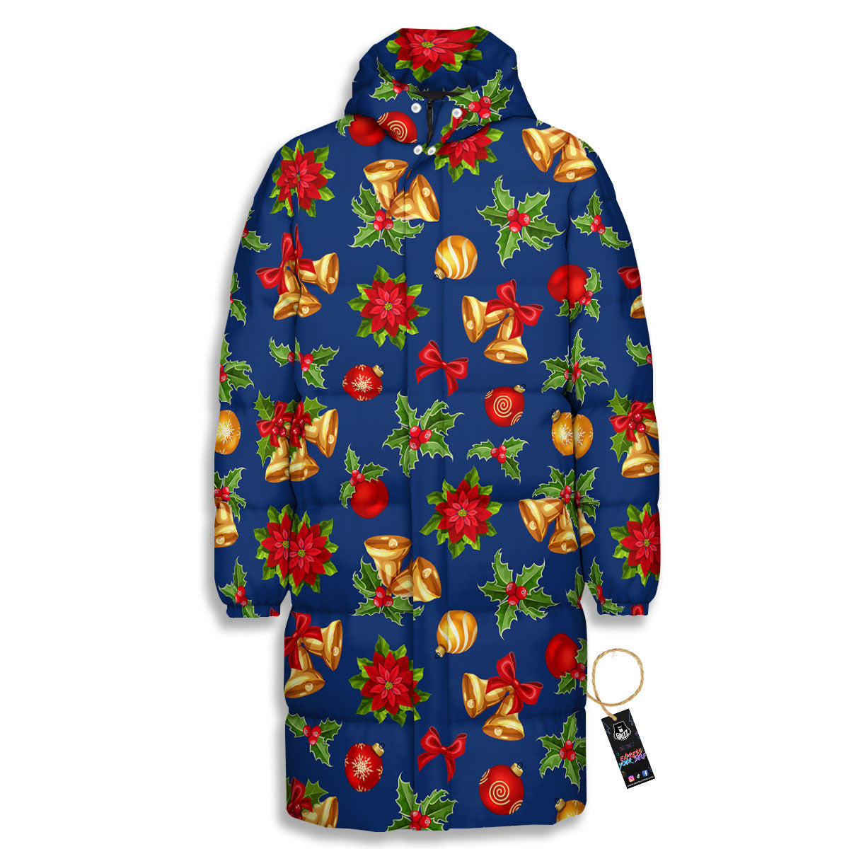Poinsettia Merry Christmas Print Pattern Long Down Jacket-grizzshop