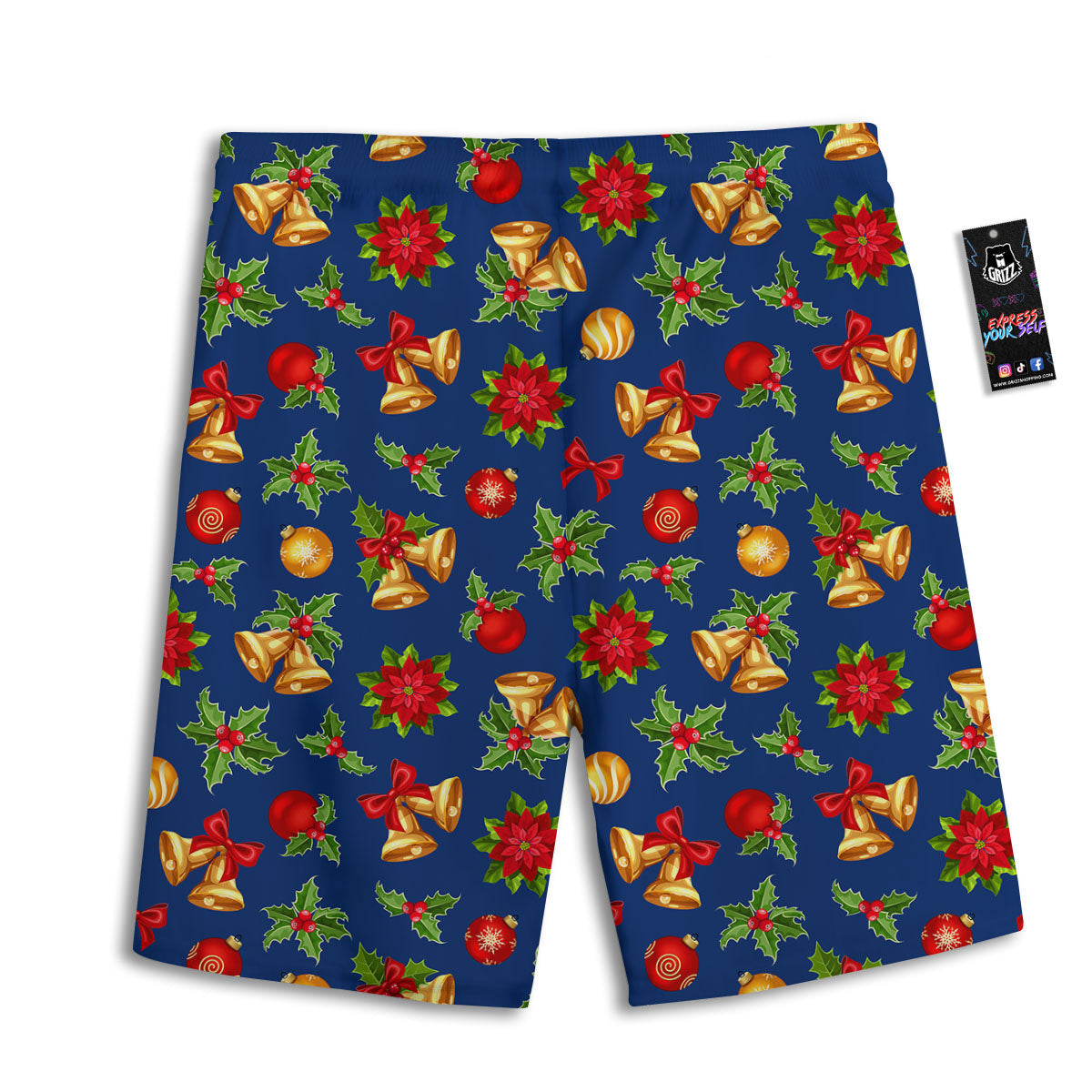 Poinsettia Merry Christmas Print Pattern Men's Athletic Shorts