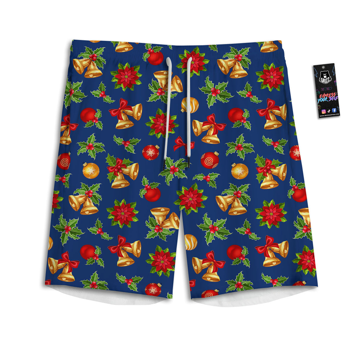 Poinsettia Merry Christmas Print Pattern Men's Athletic Shorts