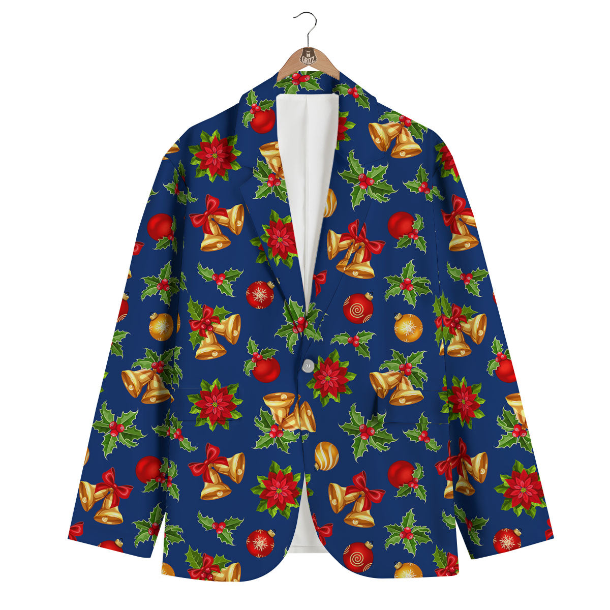 Poinsettia Merry Christmas Print Pattern Men's Blazer-grizzshop