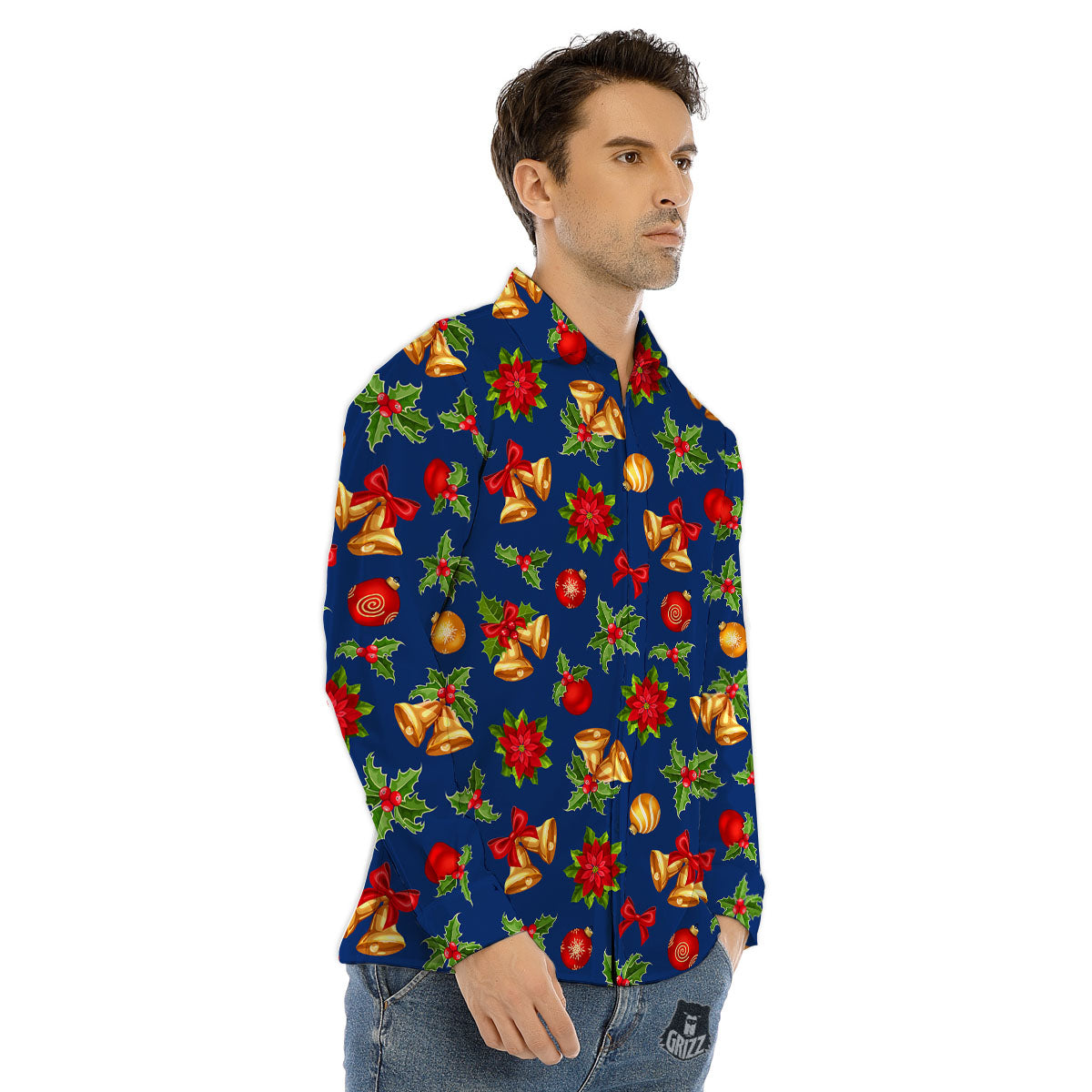 Poinsettia Merry Christmas Print Pattern Men's Dress Shirts-grizzshop
