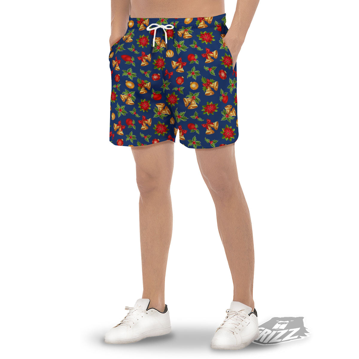 Poinsettia Merry Christmas Print Pattern Men's Gym Shorts-grizzshop