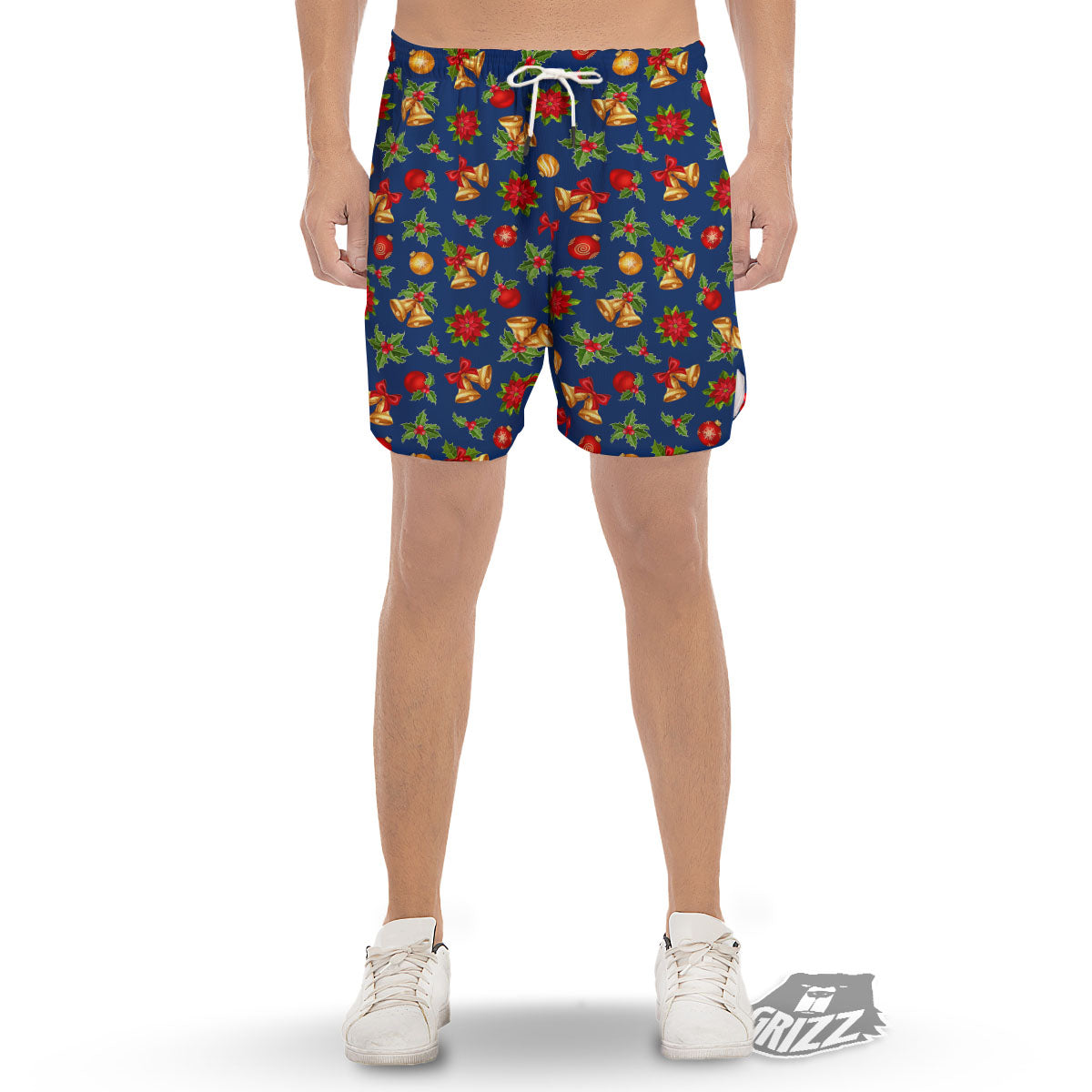 Poinsettia Merry Christmas Print Pattern Men's Gym Shorts-grizzshop
