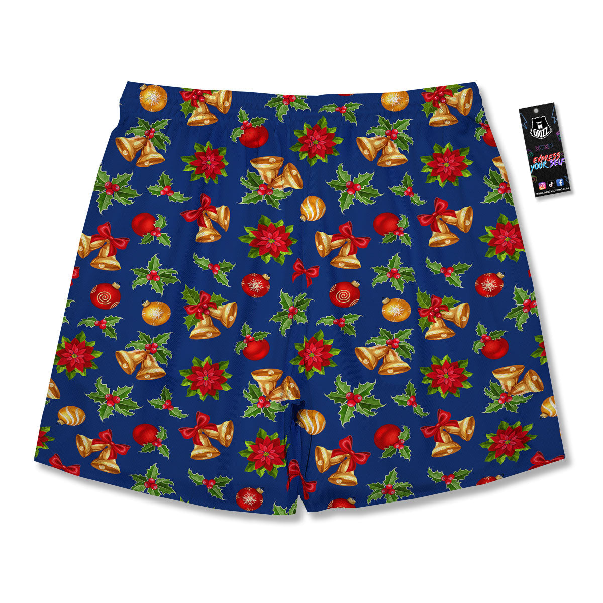 Poinsettia Merry Christmas Print Pattern Men's Running Shorts-grizzshop