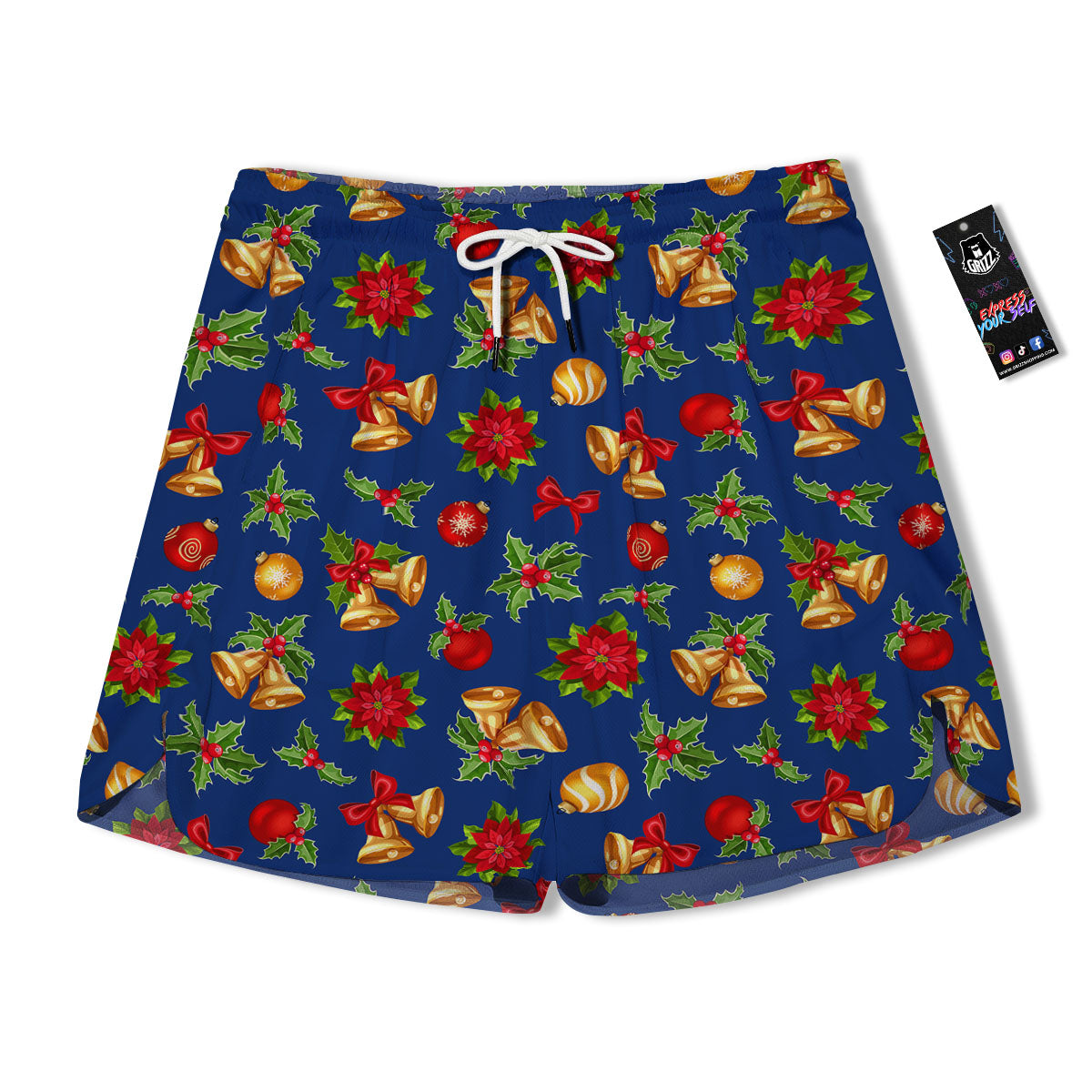 Poinsettia Merry Christmas Print Pattern Men's Running Shorts-grizzshop