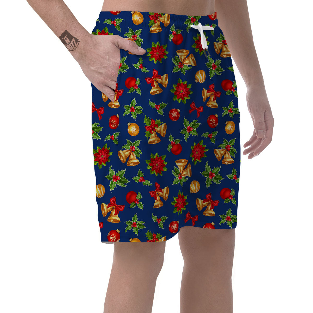 Poinsettia Merry Christmas Print Pattern Men's Shorts-grizzshop