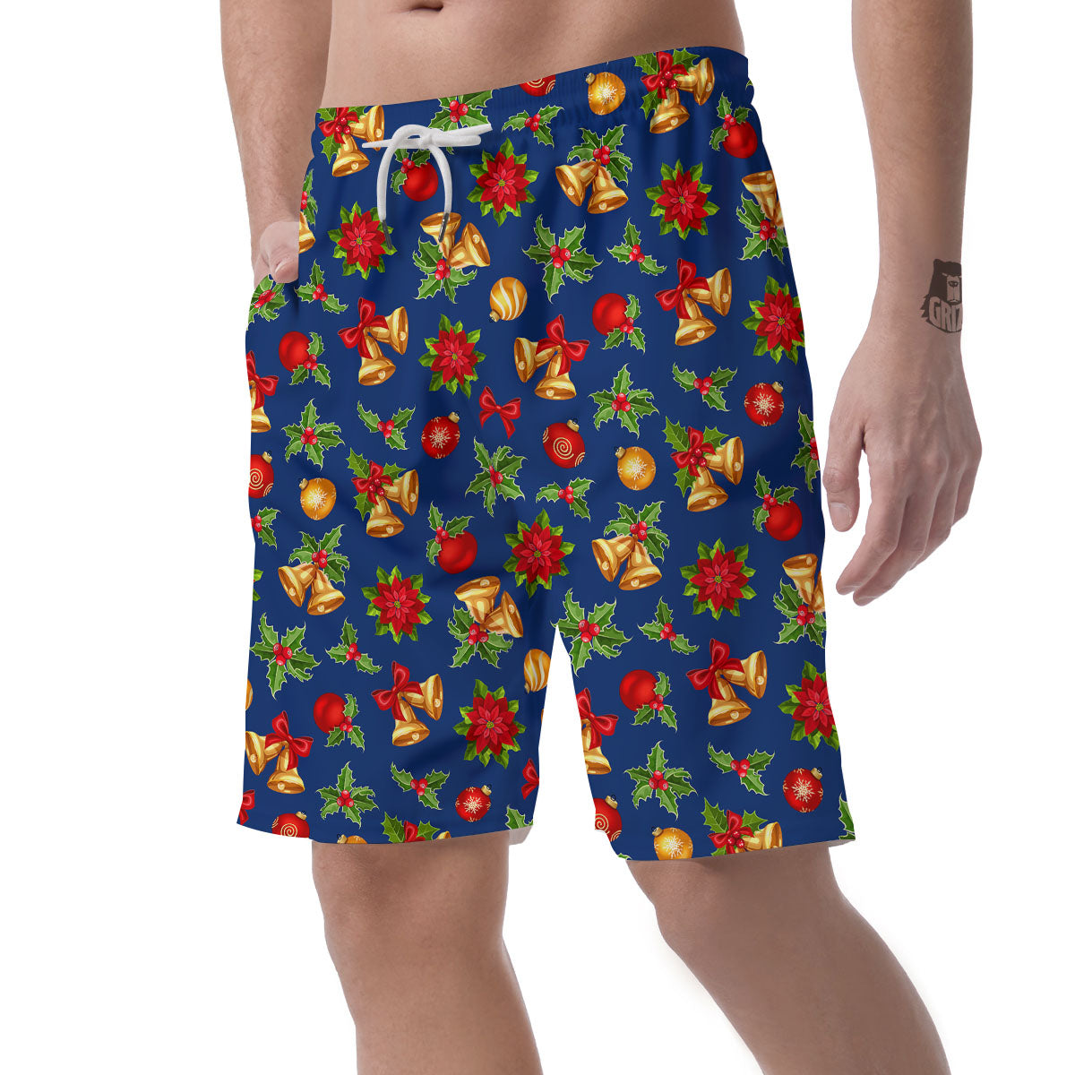 Poinsettia Merry Christmas Print Pattern Men's Shorts-grizzshop