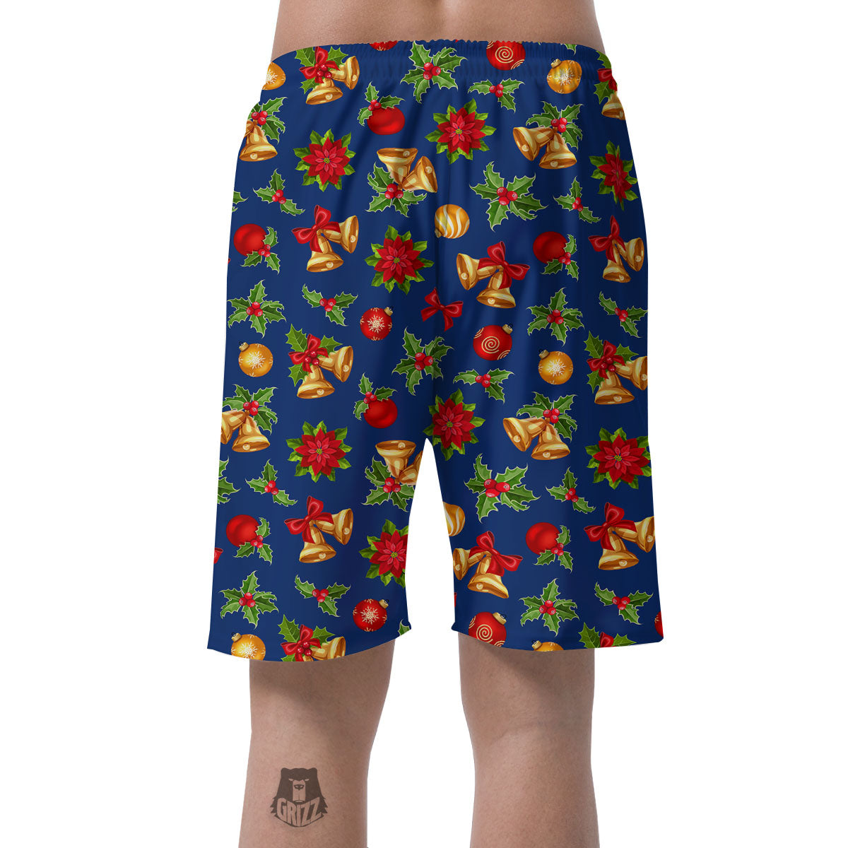 Poinsettia Merry Christmas Print Pattern Men's Shorts-grizzshop