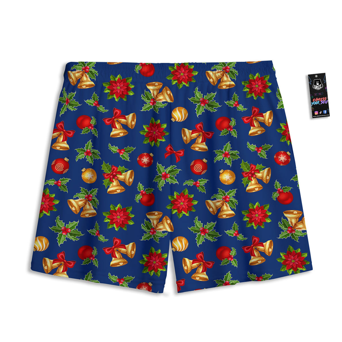 Poinsettia Merry Christmas Print Pattern Mesh Shorts