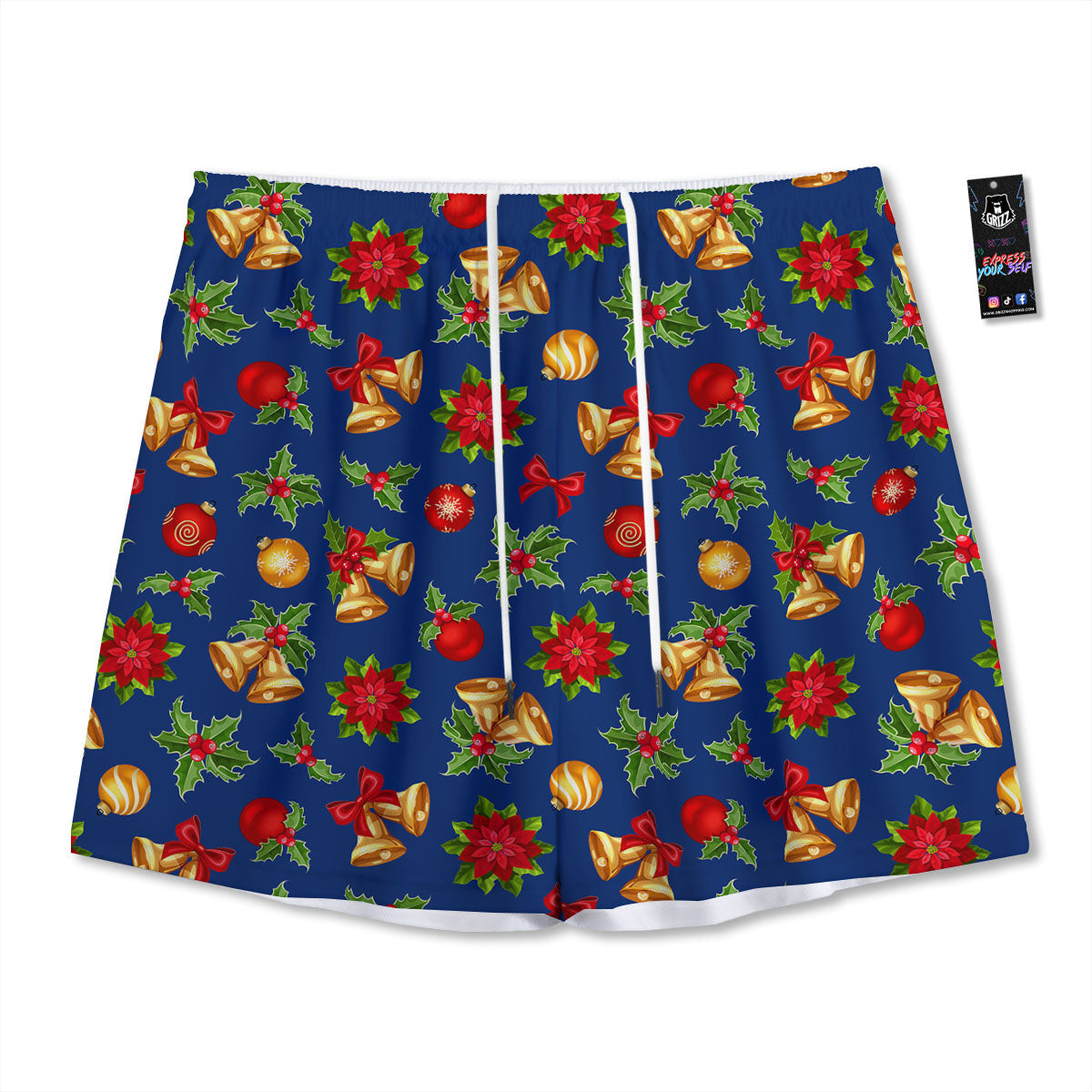 Poinsettia Merry Christmas Print Pattern Mesh Shorts