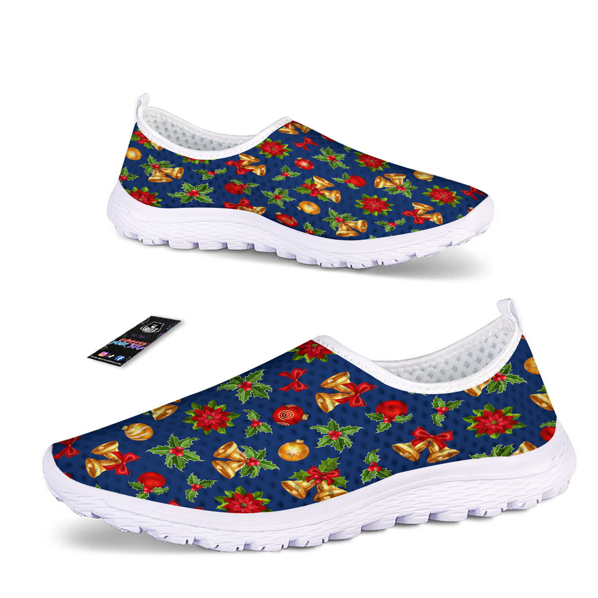 Poinsettia Merry Christmas Print Pattern Nurse Shoes-grizzshop