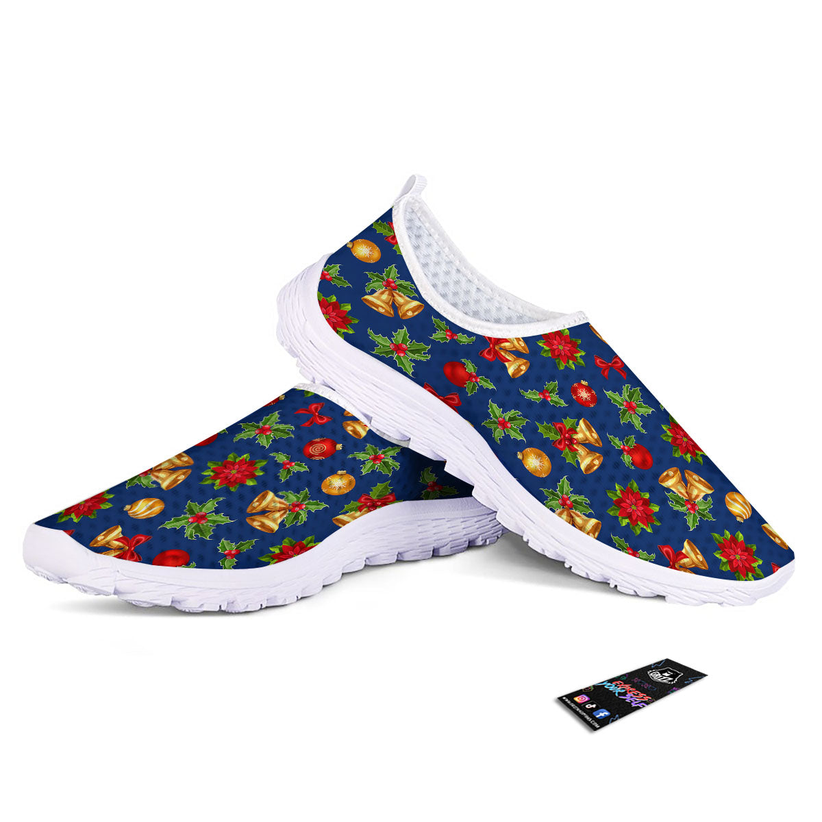 Poinsettia Merry Christmas Print Pattern Nurse Shoes-grizzshop