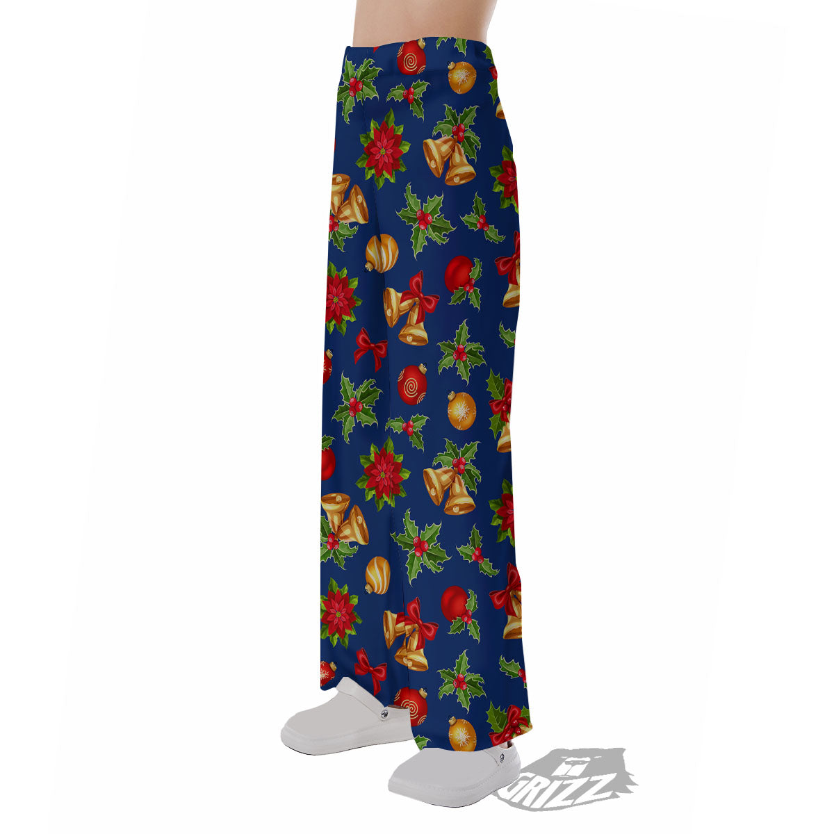 Poinsettia Merry Christmas Print Pattern Pajama Pants-grizzshop