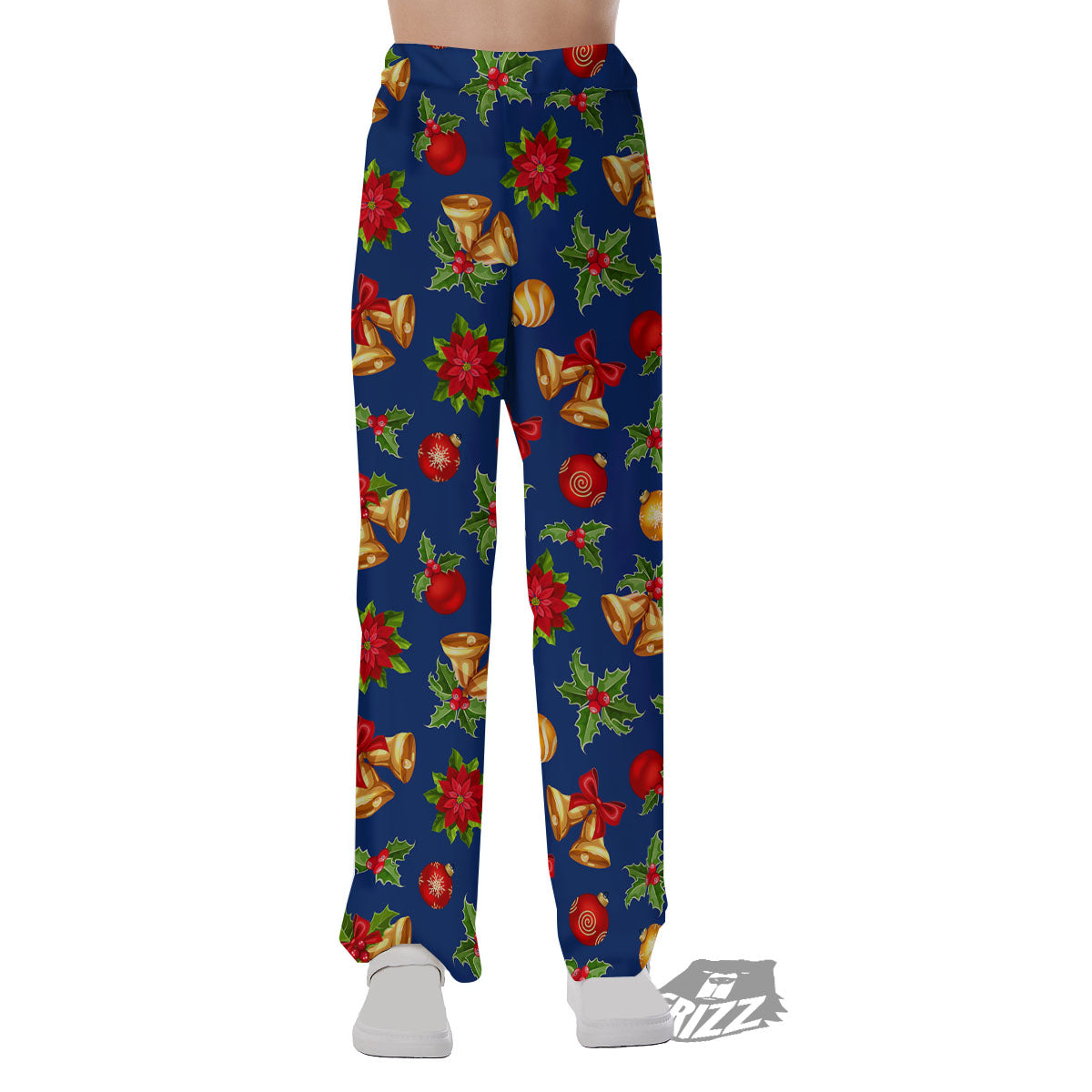 Poinsettia Merry Christmas Print Pattern Pajama Pants-grizzshop