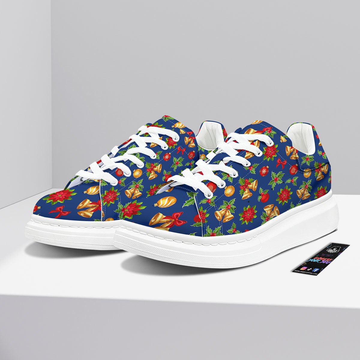 Poinsettia Merry Christmas Print Pattern Platform Shoes-grizzshop
