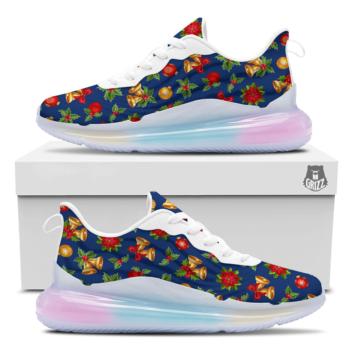 Poinsettia Merry Christmas Print Pattern Running Sneakers-grizzshop