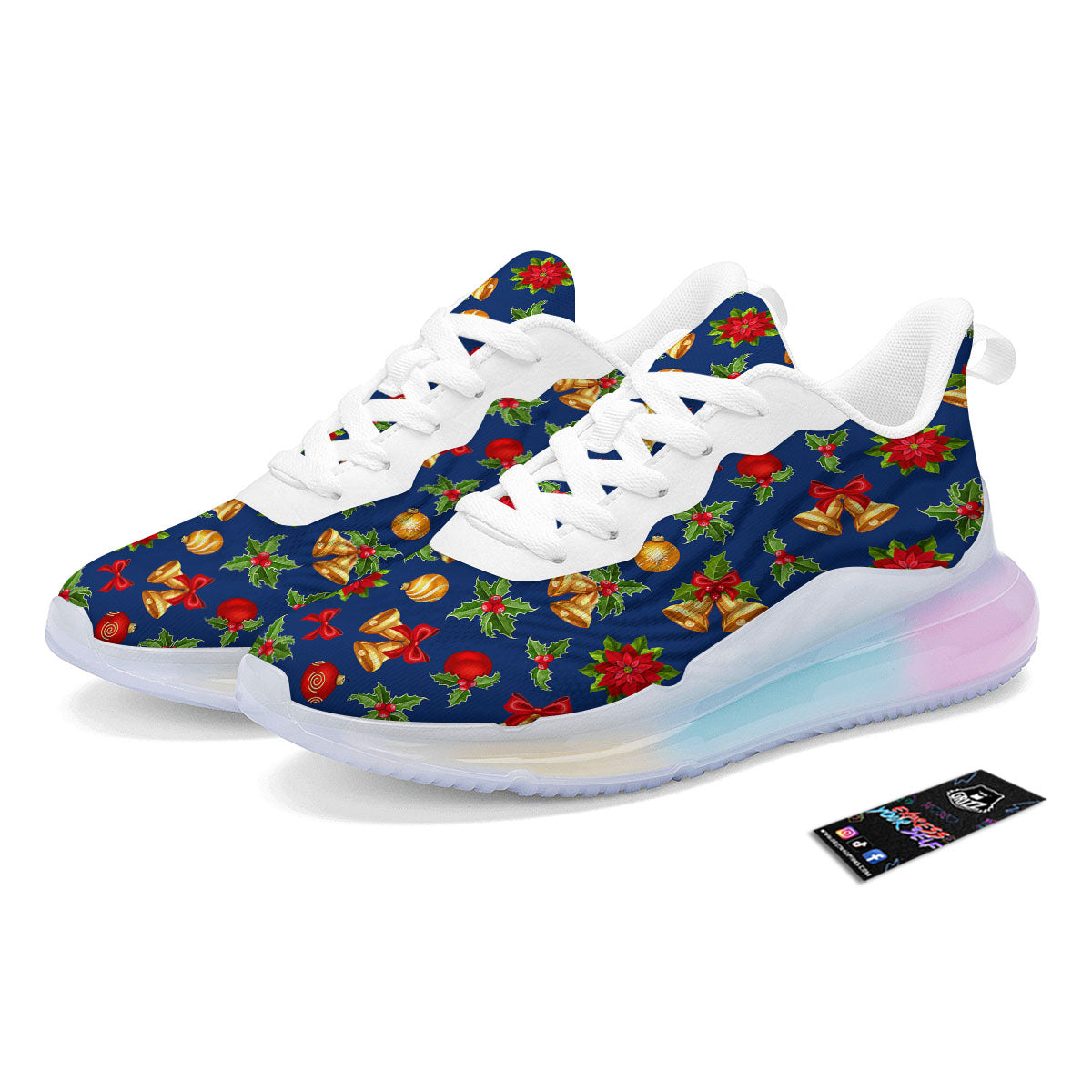 Poinsettia Merry Christmas Print Pattern Running Sneakers-grizzshop