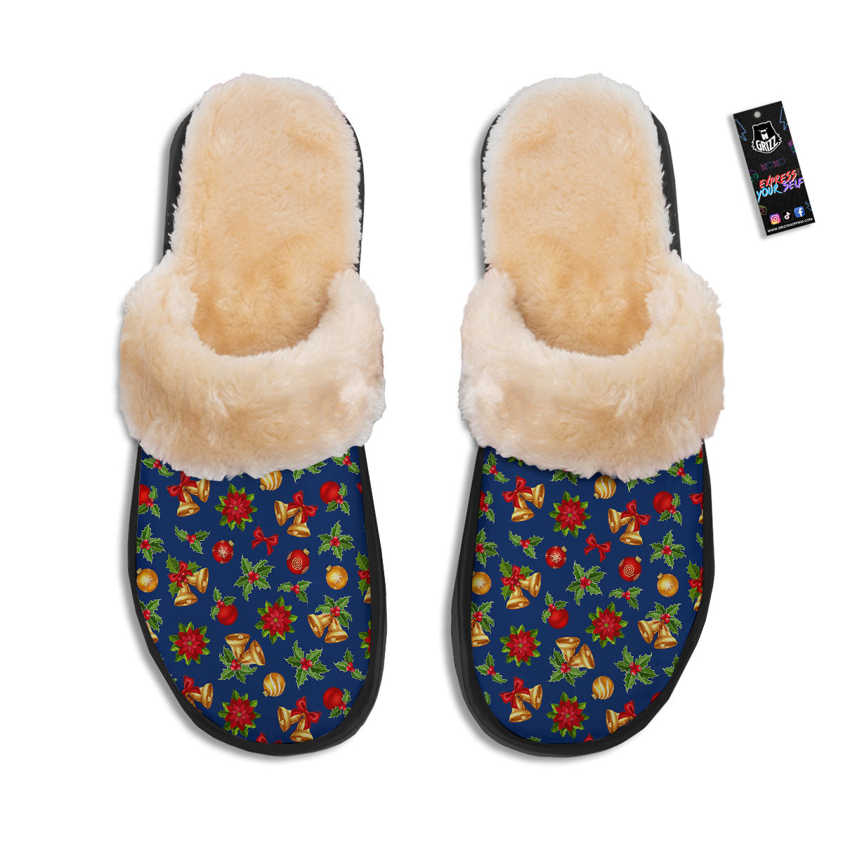 Poinsettia Merry Christmas Print Pattern Slippers-grizzshop