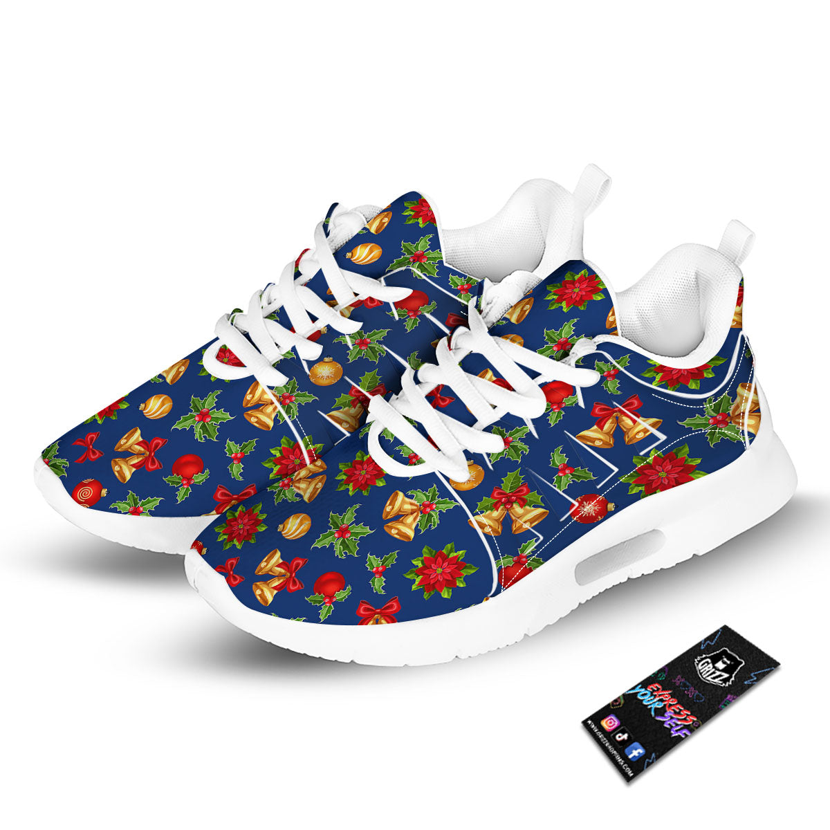 Poinsettia Merry Christmas Print Pattern Tennis Shoes-grizzshop