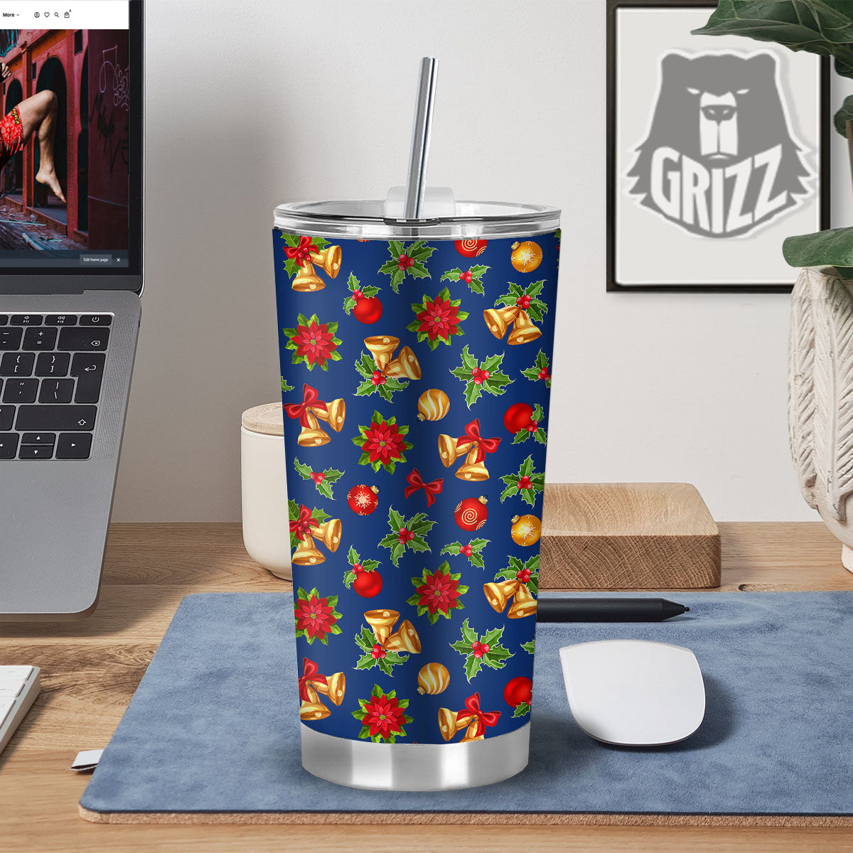 Poinsettia Merry Christmas Print Pattern Tumbler-grizzshop