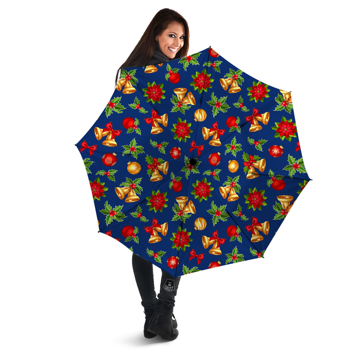 Poinsettia Merry Christmas Print Pattern Umbrella-grizzshop