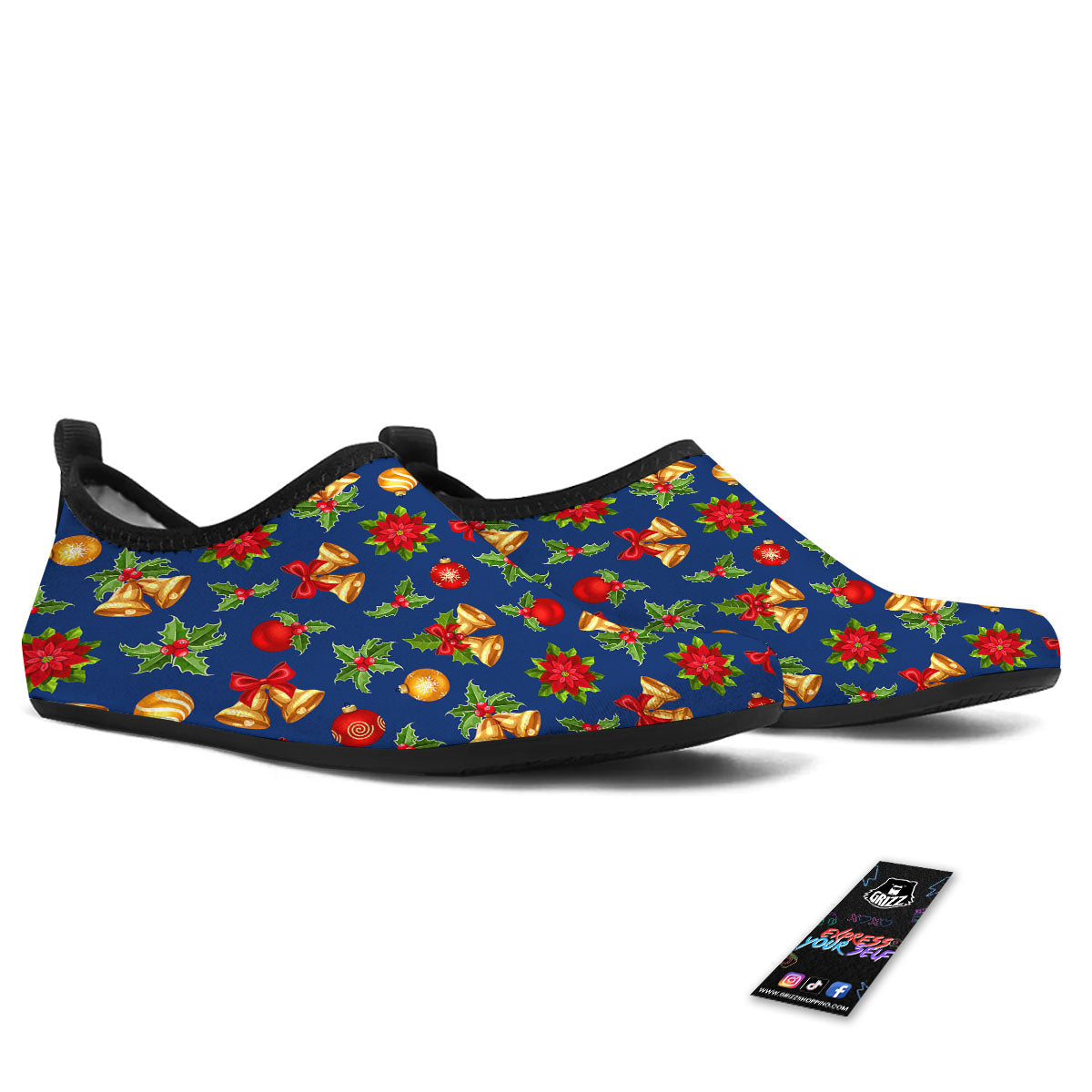 Poinsettia Merry Christmas Print Pattern Water Shoes-grizzshop