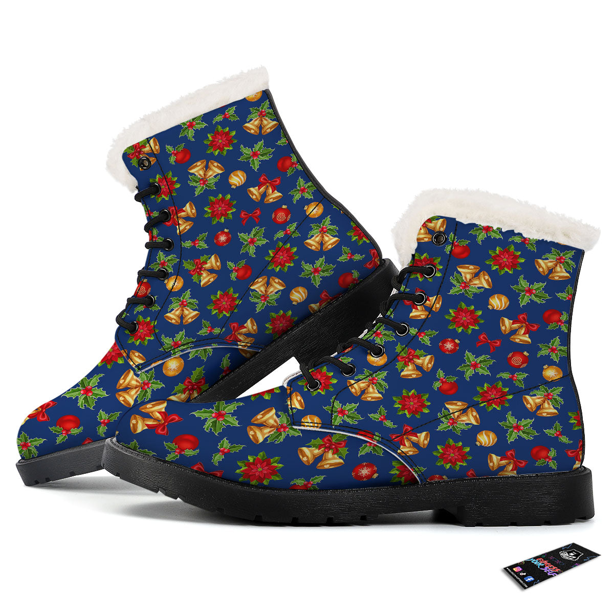 Poinsettia Merry Christmas Print Pattern Winter Boots-grizzshop