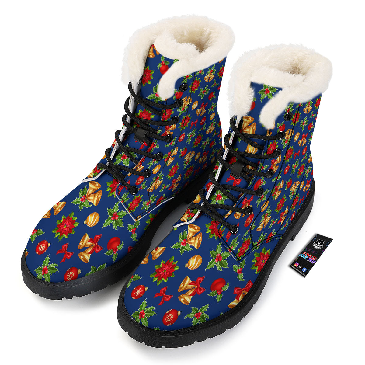 Poinsettia Merry Christmas Print Pattern Winter Boots-grizzshop