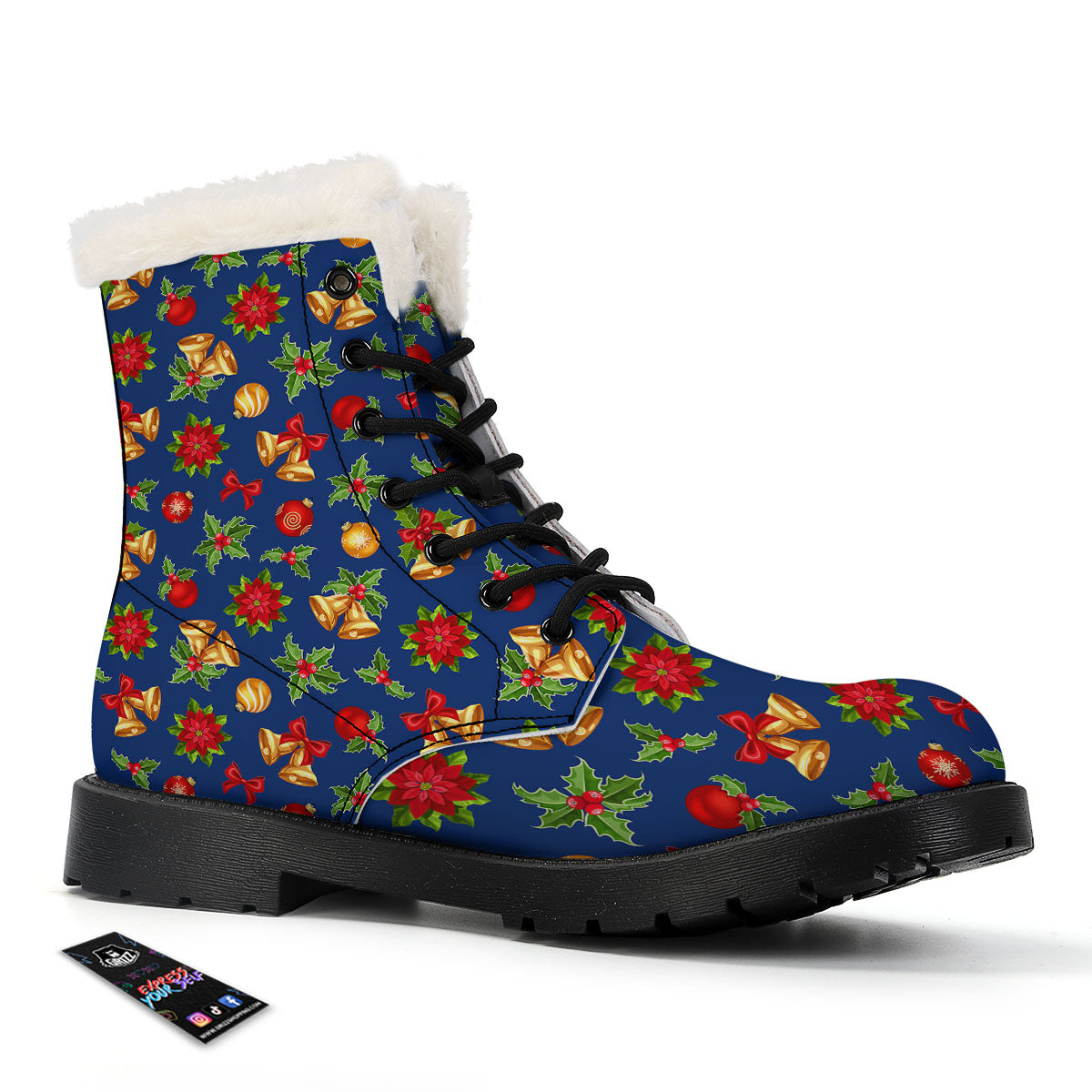 Poinsettia Merry Christmas Print Pattern Winter Boots-grizzshop