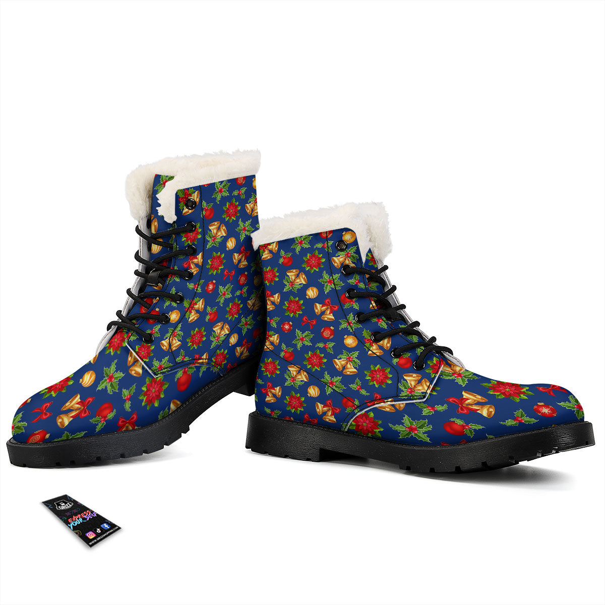 Poinsettia Merry Christmas Print Pattern Winter Boots-grizzshop