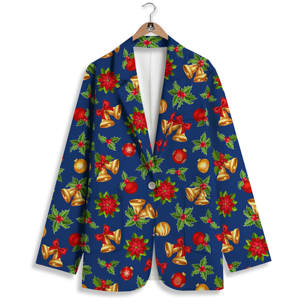 Poinsettia Merry Christmas Print Pattern Women's Blazer-grizzshop