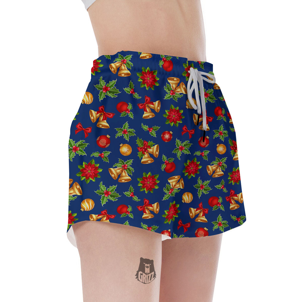 Poinsettia Merry Christmas Print Pattern Women's Shorts-grizzshop