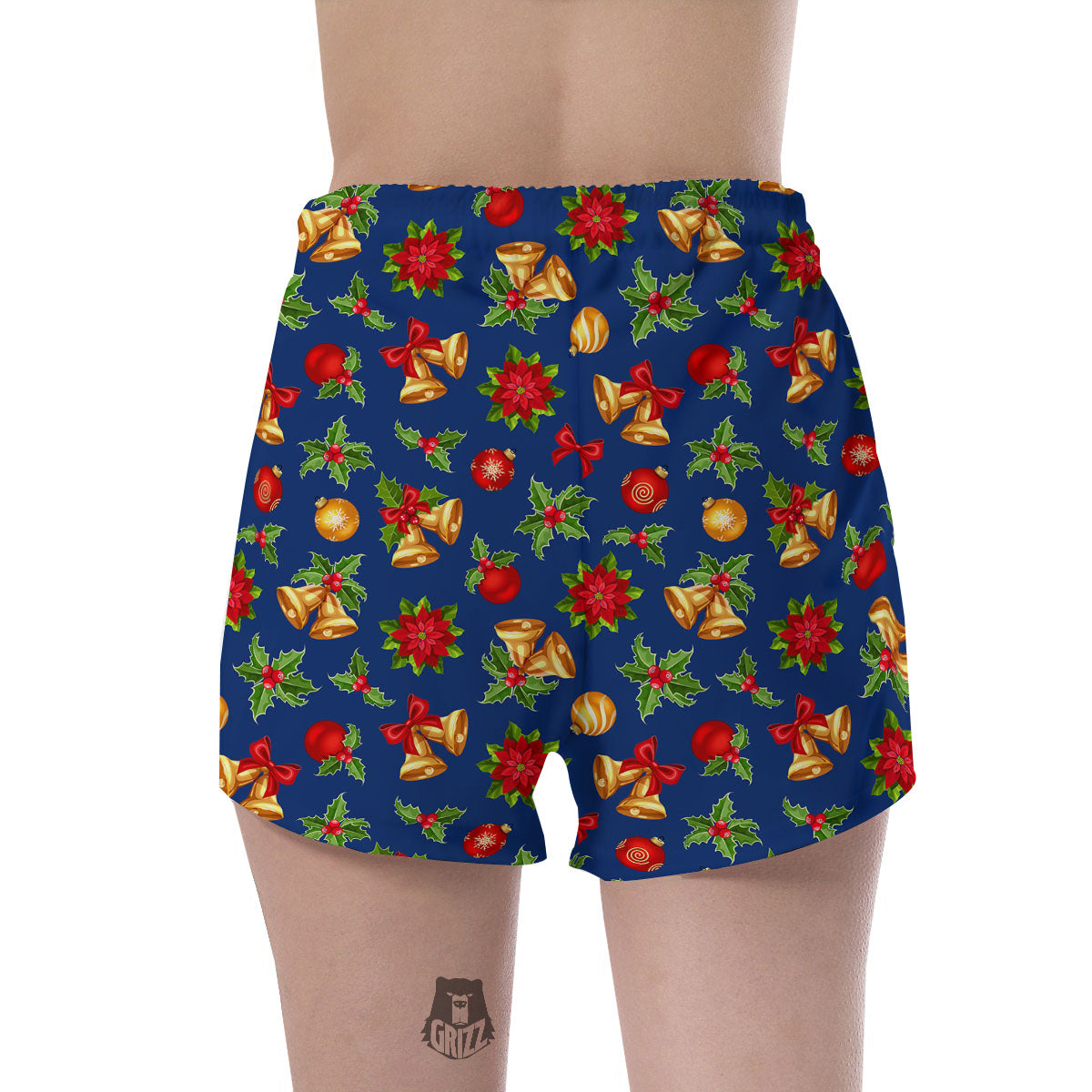 Poinsettia Merry Christmas Print Pattern Women's Shorts-grizzshop