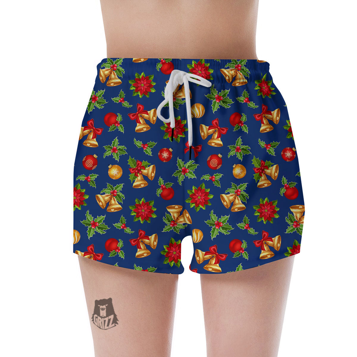 Poinsettia Merry Christmas Print Pattern Women's Shorts-grizzshop